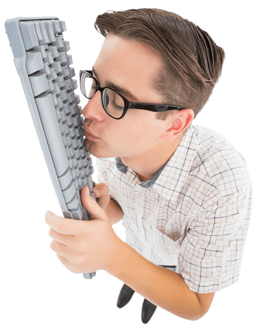 geeky guy kissing keyboard with transparent background - Download Free Stock Videos Pikwizard.com