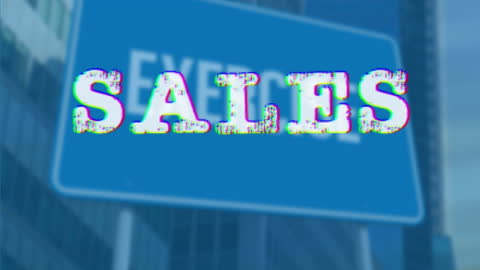 Glitchy Sales Text Over Blurred Business Background