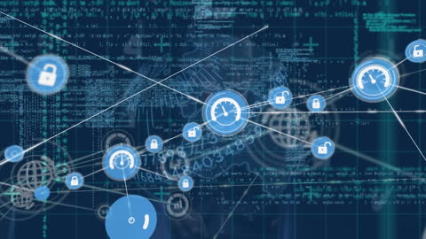 Digital Network Connections with Data and Security Icons