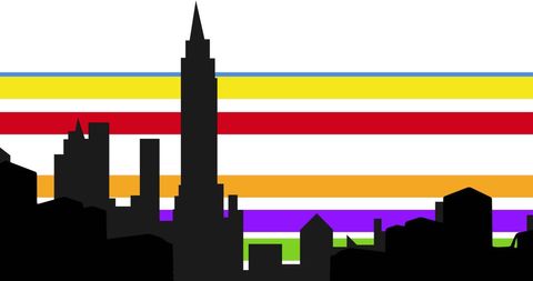 City Skyline with Vibrant Rainbow Stripes LGBT Pride Concept