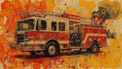 Vibrant ai render of fire truck at active emergency scene