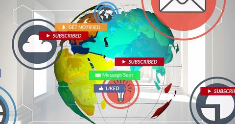 Digital Communication Concept with Social Media Icons Around Globe - Download Free Stock Images Pikwizard.com