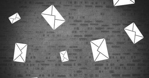 Floating Email Icons on Urban Brick Wall Background