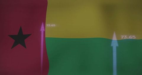 Guinea-Bissau Flag with Digital Arrows and Numeric Overlay