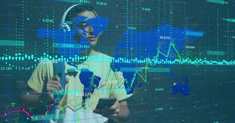 Man Analyzing Global Financial Data on Smartphone Innovation Concepts