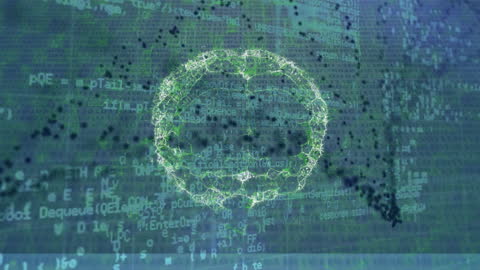 Digital Brain with Processing Code on Screen