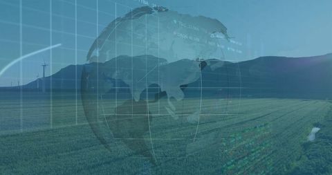 Futuristic Digital Globe Above Sustainable Farmland