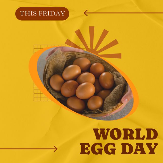 Celebration of World Egg Day with Rustic Brown Eggs on Yellow Background - Download Free Stock Templates Pikwizard.com