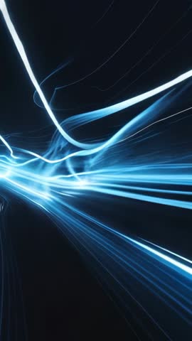 Vertical Tech Tunnel of Blue Light Streaks Creating Futuristic Energy Flow and Motion