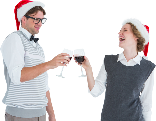 Transparent Celebration: Happy Geeky Hipster Couple Toasting Wine - Download Free Stock Videos Pikwizard.com