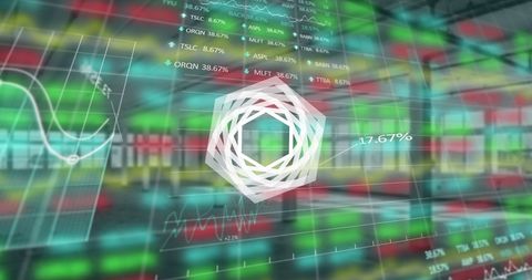 Hexagon Abstract Overlays Financial Data in Industrial Background - Download Free Stock Images Pikwizard.com