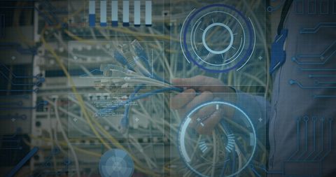Engineer Handling Network Cables with Data Interface Overlay - Download Free Stock Images Pikwizard.com