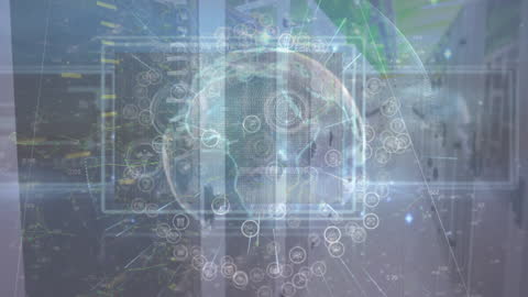 Digital Globe Overlapping Server Room Illustrating Global Connectivity