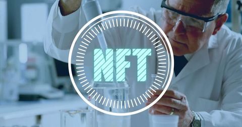 Scientist Conducting Experiment with NFT Overlay in Laboratory