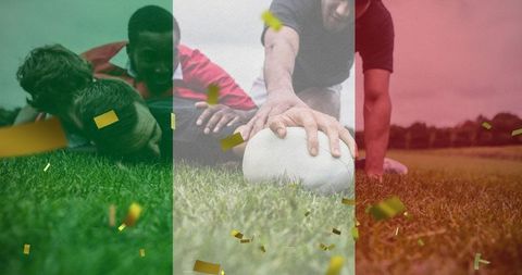 Dynamic rugby moment with italian flag and celebration