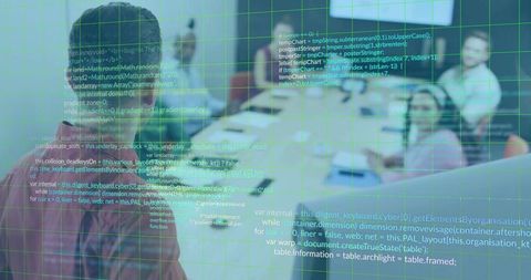 Collaborative Team Meeting with Digital Technology Overlay