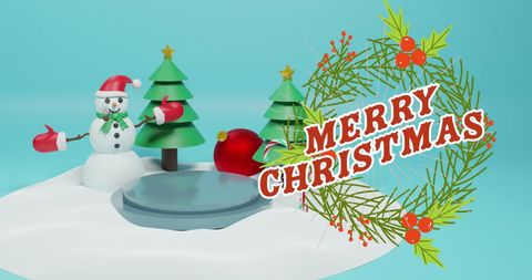 Festive Christmas Scene with Snowman and Christmas Greetings