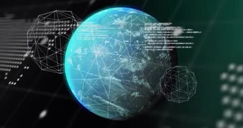 Digital World with Floating Wireframe and Code Elements