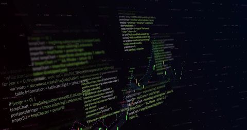 Holographic Trading Dashboard Overlaying Code and Candlestick Charts for Analytics