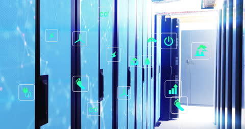 Ecology Icons in Data Center Representing Digital Sustainability
