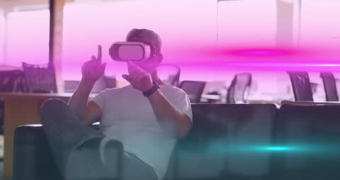 Man Immersed in Virtual Reality Technology Business Environment