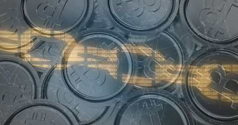 digital blockchain chain over bitcoins background - Download Free Stock Images Pikwizard.com