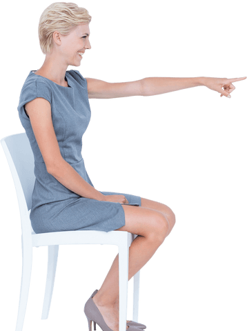 Transparent Caucasian Businesswoman Pointing While Sitting