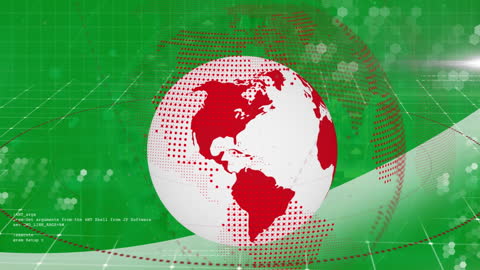 Digital Globe and Data Processing Animation on Green Network Background