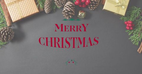 Festive Christmas Greetings with Pine Cones and Gifts
