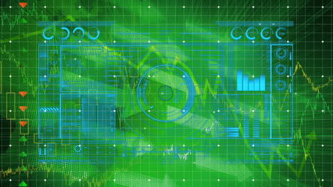 Digital Interface with Data Processing on Green Background
