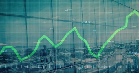 rising graph over digital urban skyline displaying growth - Download Free Stock Images Pikwizard.com