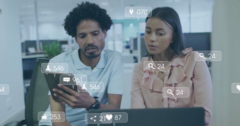 Business Professionals Analyzing Social Media Engagement Data