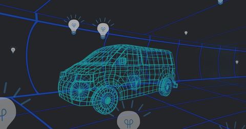 Futuristic 3D Car Model with Innovation Light Bulb Icons - Download Free Stock Images Pikwizard.com