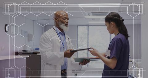 Healthcare Professionals Analyzing Medical Data in Hospital Setting