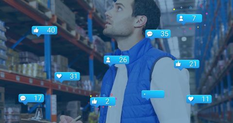 Warehouse inventory and social media notifications interaction