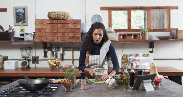 Cooking Vlogger Preparing Meal in Kitchen During Filming - Download Free Stock Images Pikwizard.com