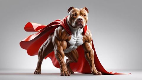 Superhero Pitbull with Red Cape Exhibiting Power and Strength