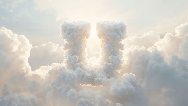 Floating cloud shape u in serene sunlit sky
