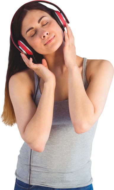 Transparent Image of Relaxed Woman Listening to Music with Headphones - Download Free Stock Videos Pikwizard.com