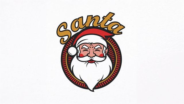 Retro santa badge, script santa lettering, circular christmas logo for holiday brands