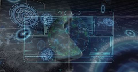 Holographic 3d earth interface with futuristic data visualizations