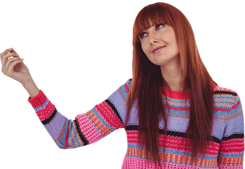 Hipster Woman in Transparent Background Holding Hand Aloft