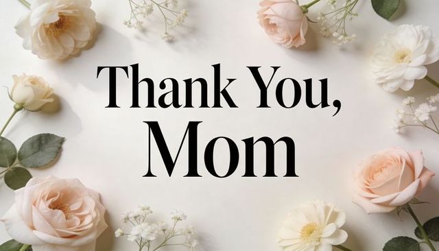 Thank you mom floral greeting card with peach roses and baby's breath