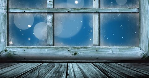 Wooden Window with Snowflakes on Christmas Evening - Download Free Stock Images Pikwizard.com