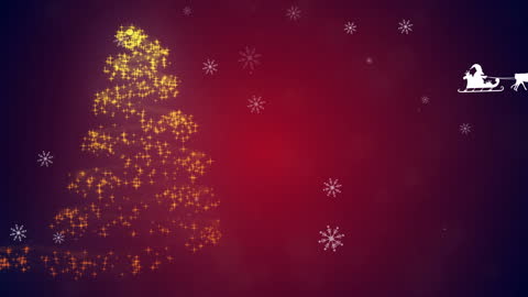 Festive Christmas Animation with Santa Sleigh and Twinkling Tree