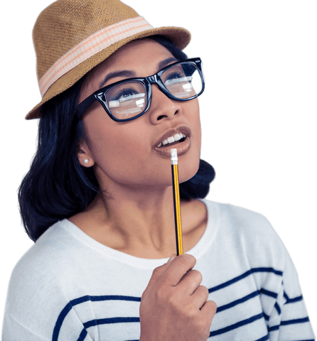 Thoughtful Transparent Woman Holding Pencil with Glasses - Download Free Stock Videos Pikwizard.com