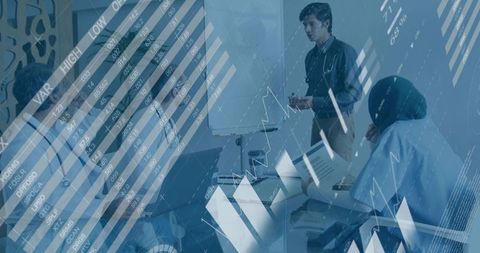 Business analysis and team collaboration in modern office