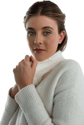 Transparent background cozy portrait confident woman