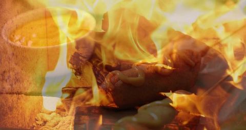 Corn Dog Grilling with Honey Mustard Flames at Outdoor BBQ