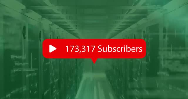 Animation showing subscriber count overlaying rows of computer servers. Depicts digital growth in global connections and data processing. Suitable for content on technology, social media analytics, and internet-based subscriber milestones.